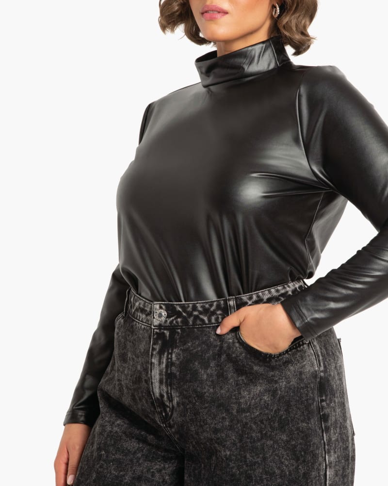 Front of plus size Vivien Faux Leather Mockneck Top by Eloquii | Dia&Co | dia_product_style_image_id:174825